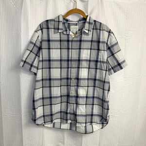 Lucky Brand XL Saturday Stretch BUTTON Short Sleeve Plaid 7MD41403 Gray COMFY